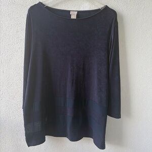 Chico’s Travelers Navy Blue Size 16/18 Tunic 3/4 Sleeve Round Neck Travel Casual